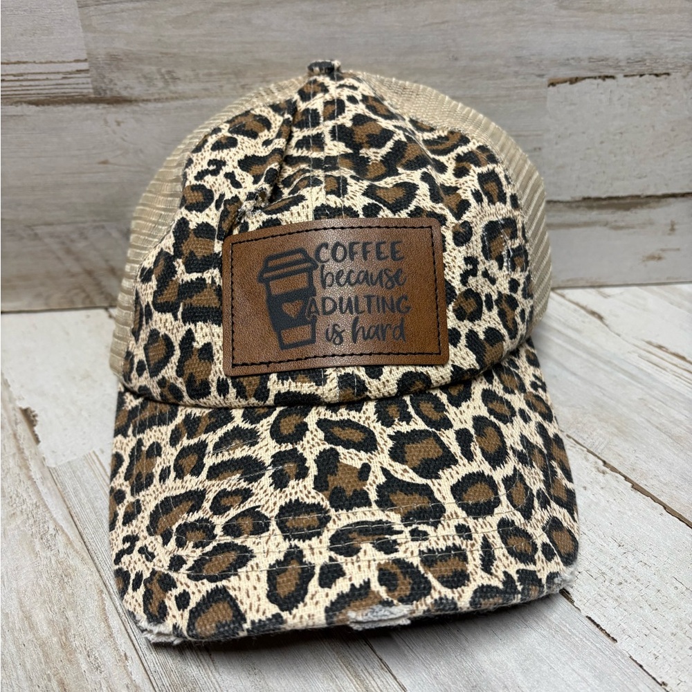 Leopard Print Trucker Hat with Coffee Patch
